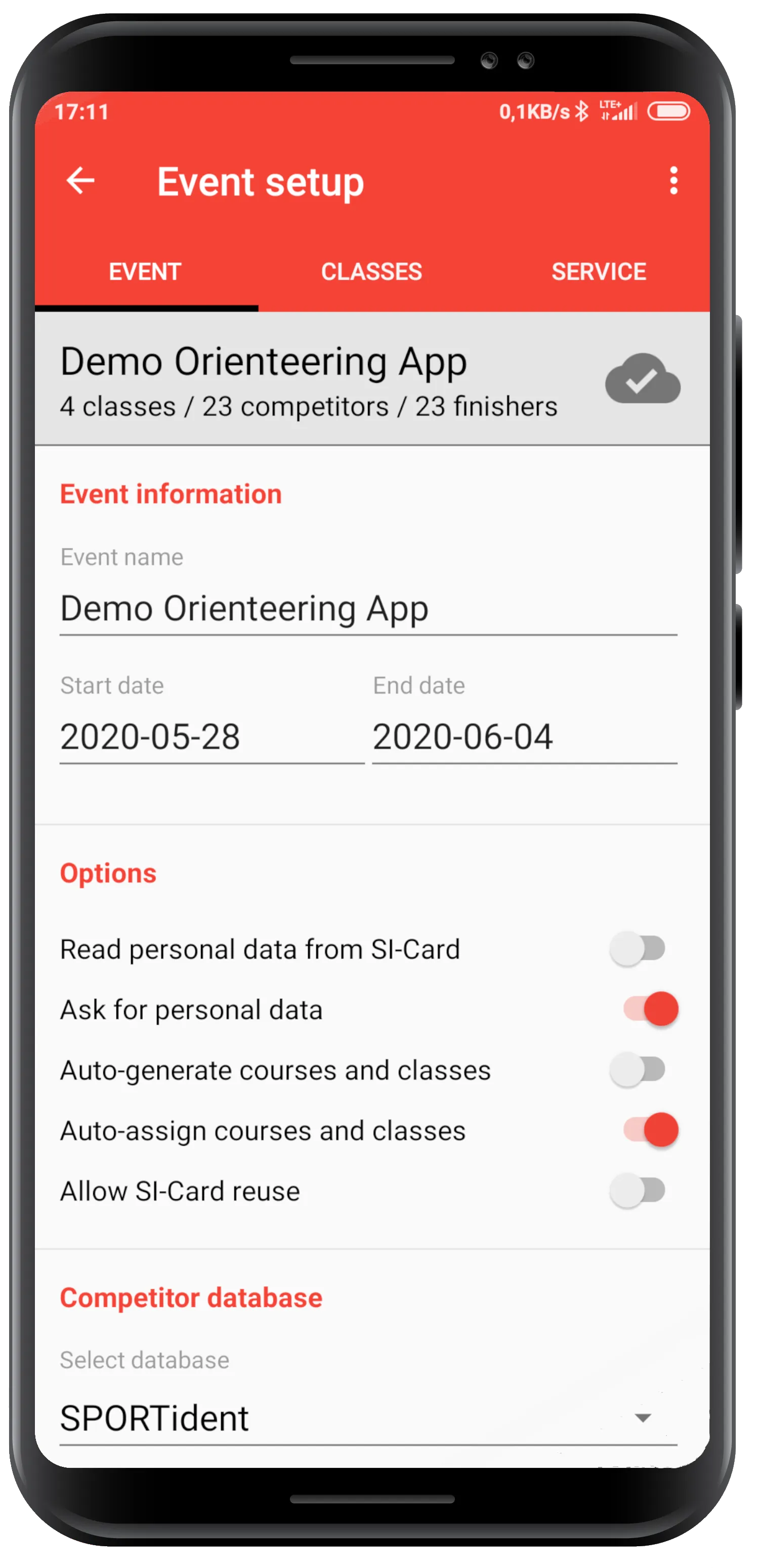 SPORTident Orienteering App: Event setup