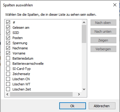 config readcards header